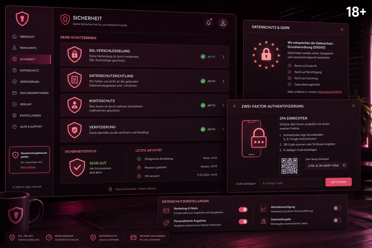 Sicherheit, Datenschutz und verantwortungsvolles Spielen